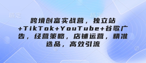 跨境创富实战营，独立站+TikTok+YouTube+谷歌广告，经营策略，店铺运营，精准选品，高效引流-GQ头条