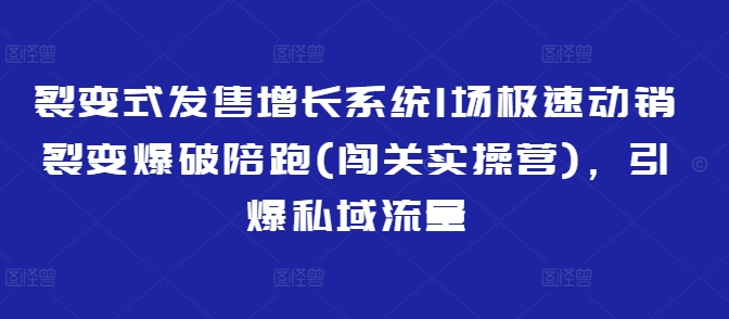 裂变式发售增长系统1场极速动销裂变爆破陪跑(闯关实操营)，引爆私域流量-GQ头条